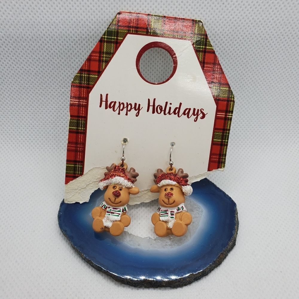 NWT Happy Holidays Christmas Reindeer Earrings